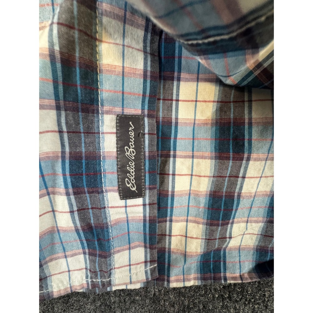 Eddie Bauer Mens Medium Classic Fit Blue Plaid Long Sleeve Button Down Shirt - Picture 4 of 5